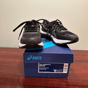 Asics Women's Gel Nimbus 21 Sz 6.5 Black/Dark Grey New With Box 1012A156-001
